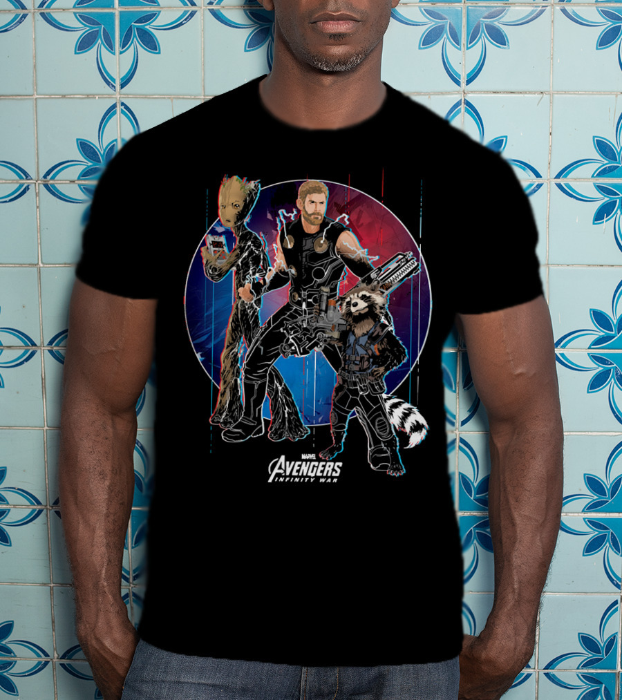 Marvel Avengers Infinity War Thor Groot Rocket Guardians T-Shirt