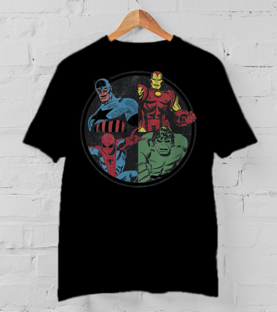 Marvel Avengers Assemble Captain America Spider-Man Iron Man Hulk T-Shirt