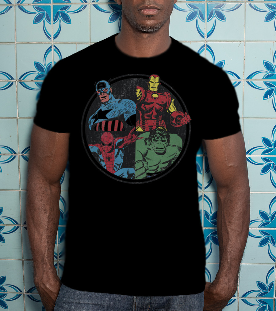 Marvel Avengers Assemble Captain America Spider-Man Iron Man Hulk T-Shirt