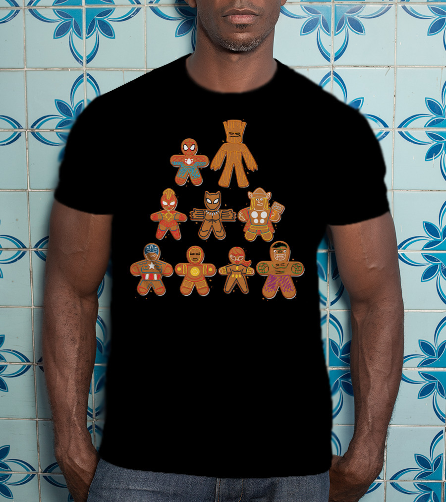 Marvel Avengers Gingerbread Heroes Tree T-Shirt