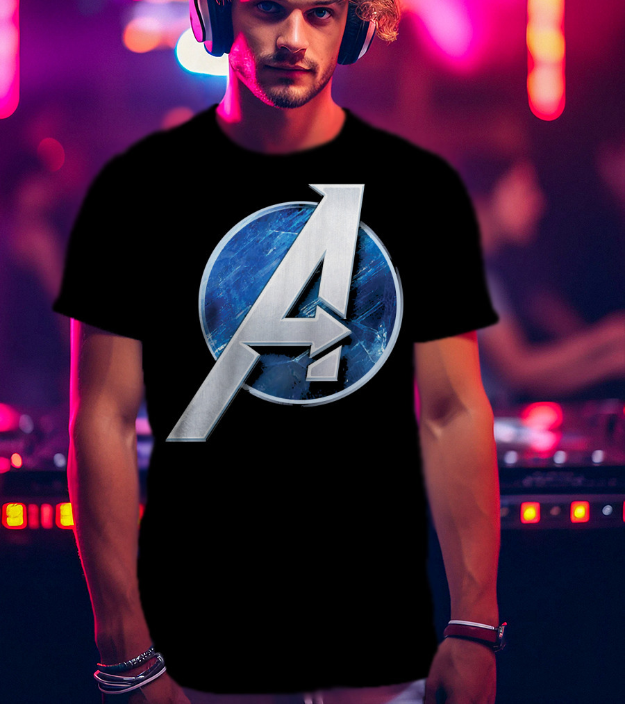 Marvel Avengers Blue Circle Icon Silver A T-Shirt