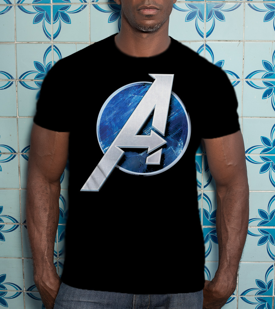 Marvel Avengers Blue Circle Icon Silver A T-Shirt