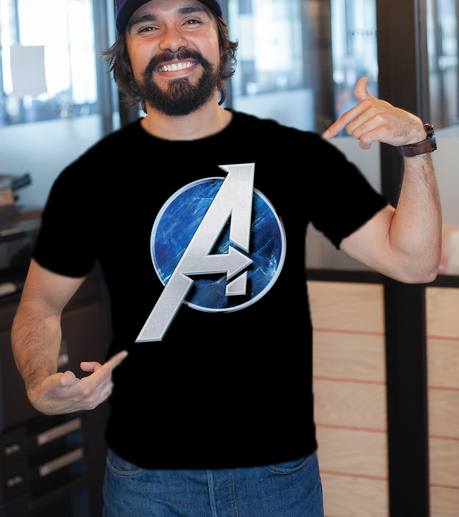 Marvel Avengers Blue Circle Icon Silver A T-Shirt