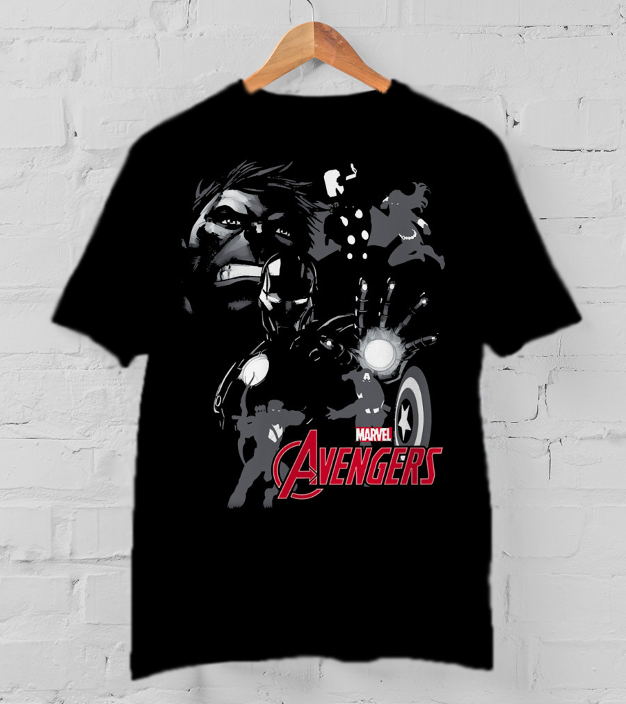 Marvel Avengers Hulk Iron Man Thor Black Widow Captain America Shadows T-Shirt