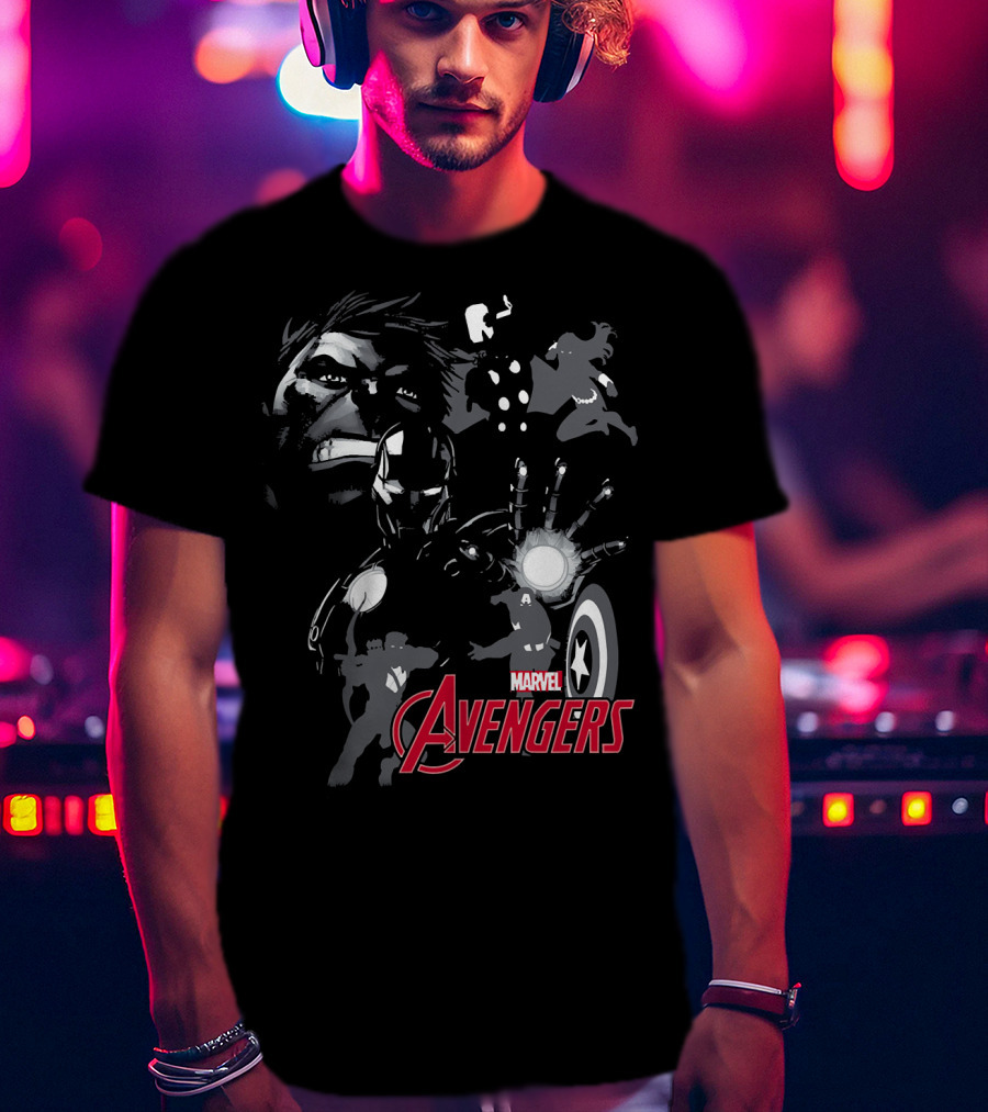Marvel Avengers Hulk Iron Man Thor Black Widow Captain America Shadows T-Shirt