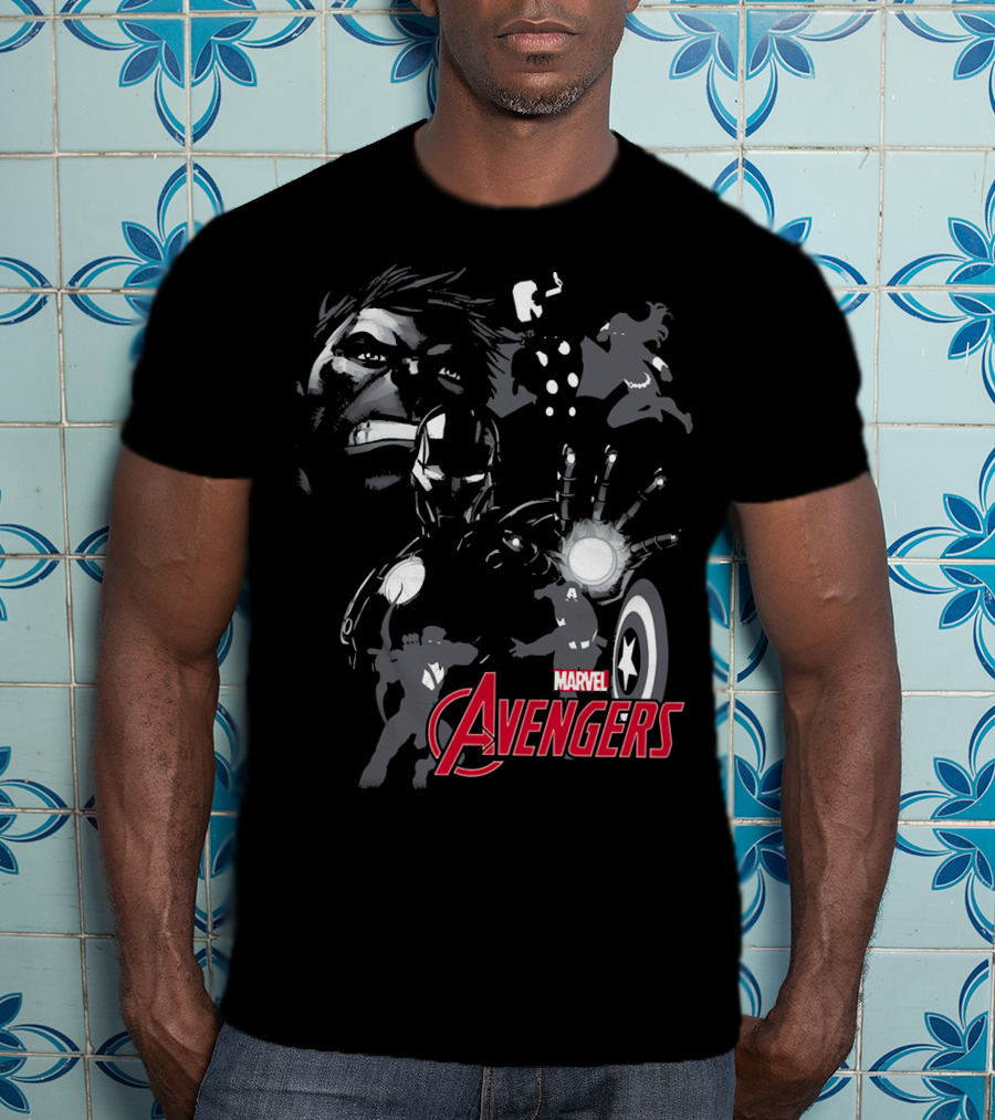 Marvel Avengers Hulk Iron Man Thor Black Widow Captain America Shadows T-Shirt