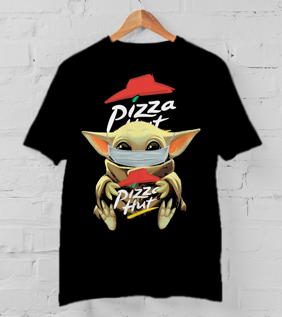 Baby Yoda Mask Holding Pizza Hut T-Shirt