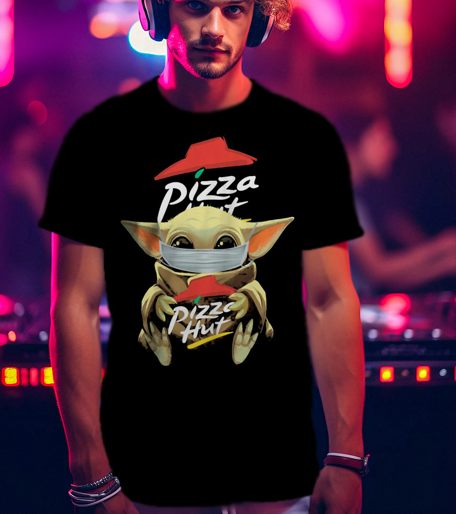 Baby Yoda Mask Holding Pizza Hut T-Shirt