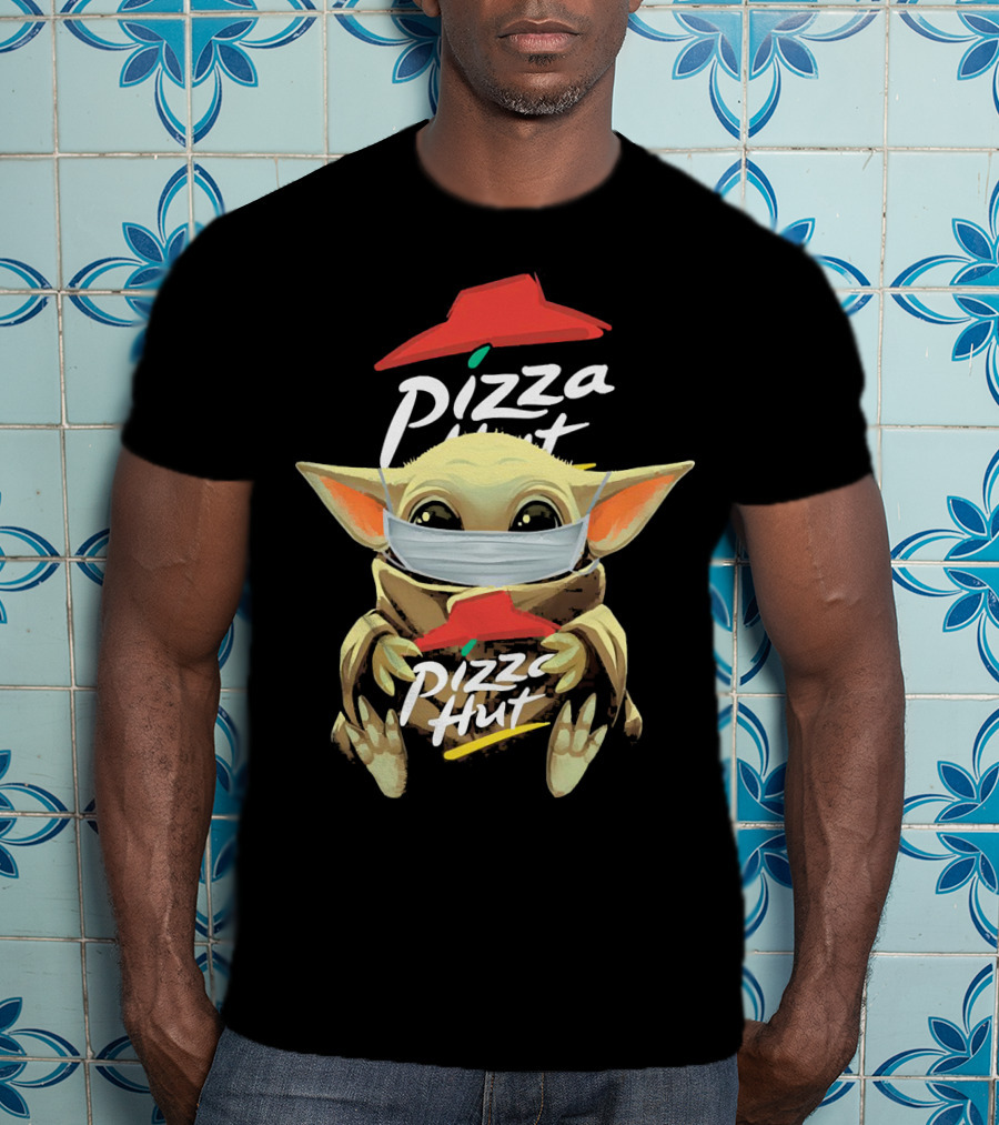 Baby Yoda Mask Holding Pizza Hut T-Shirt