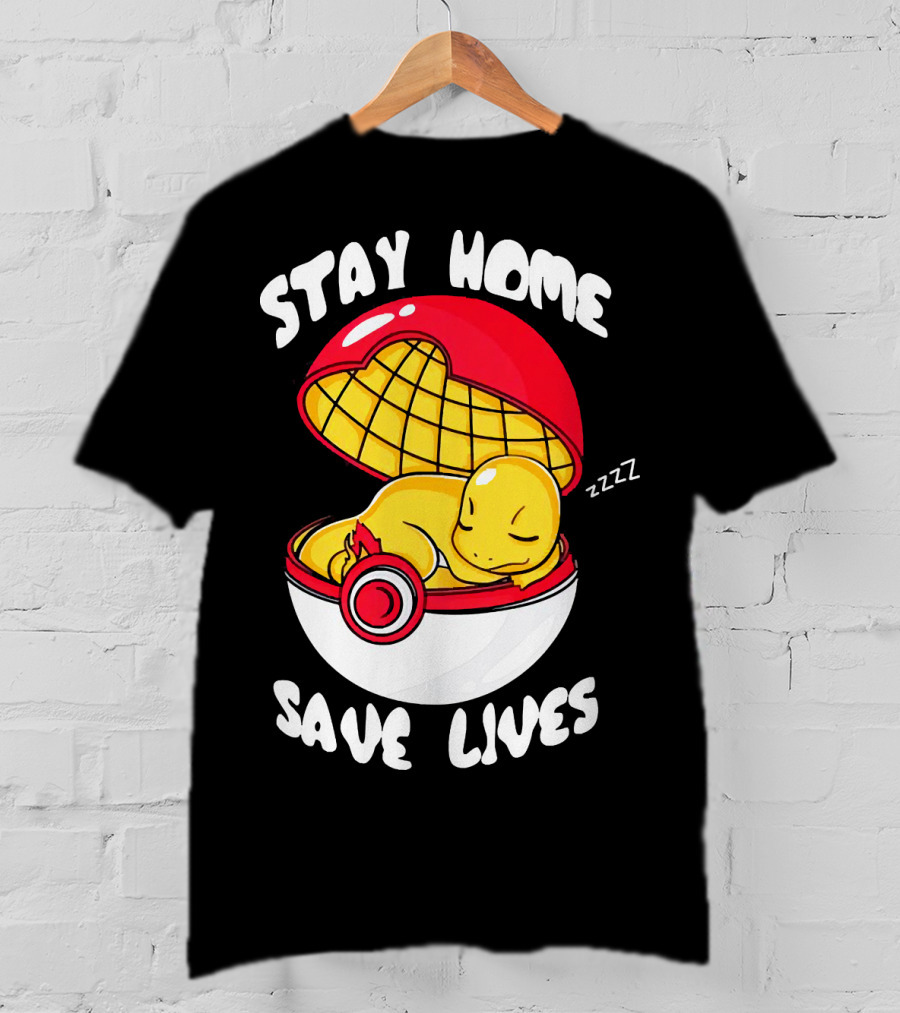 Stay Home Save Lives Charmander Pokemon Ladies Pokeball Zzzz T-Shirt