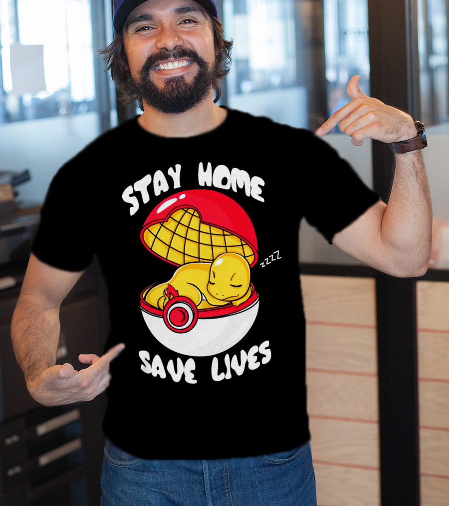 Stay Home Save Lives Charmander Pokemon Ladies Pokeball Zzzz T-Shirt