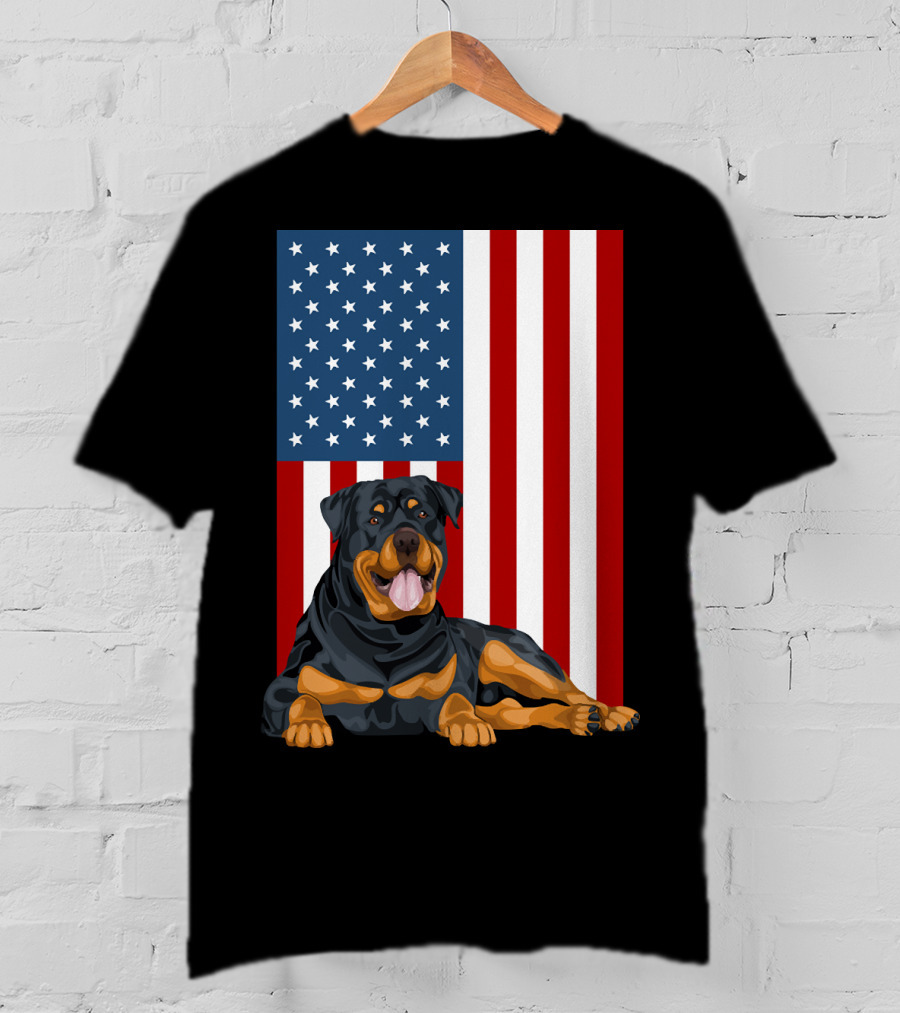 American Flag USA Pet Rottweiler Dog 194 T-Shirt