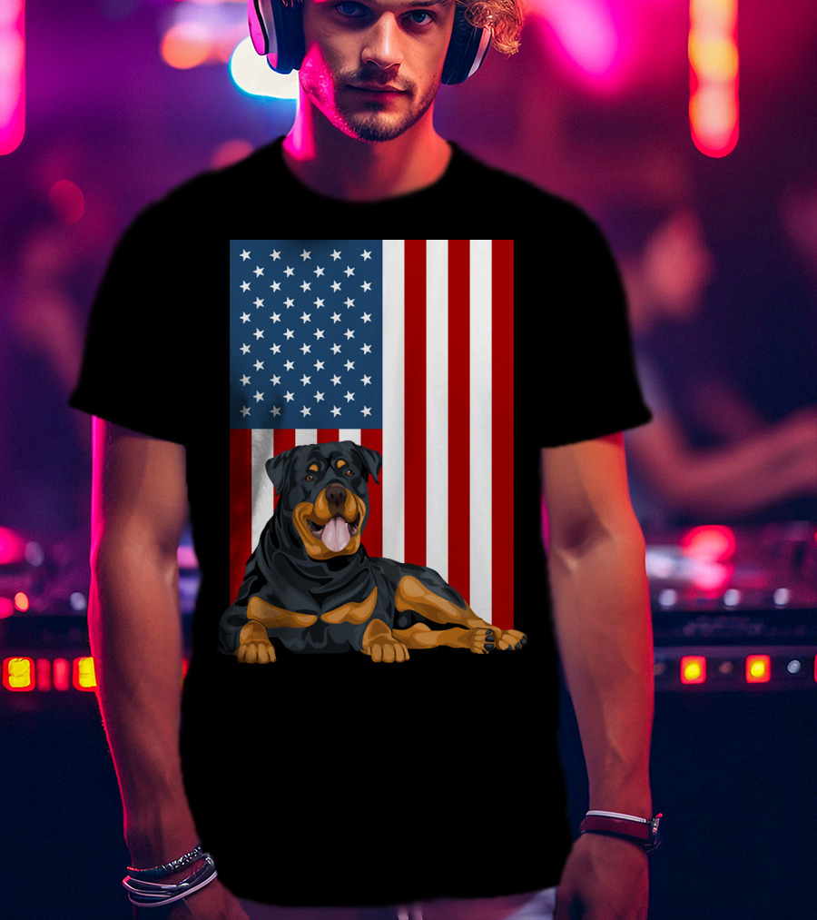 American Flag USA Pet Rottweiler Dog 194 T-Shirt