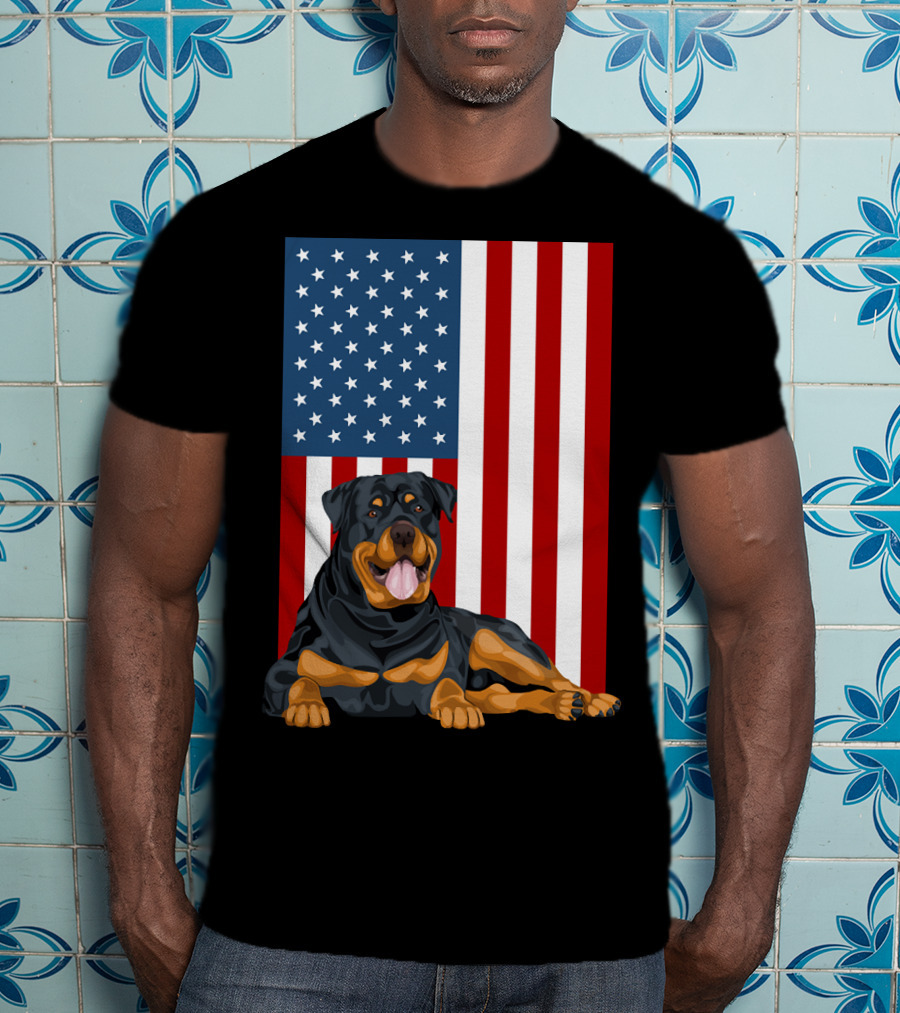 American Flag USA Pet Rottweiler Dog 194 T-Shirt