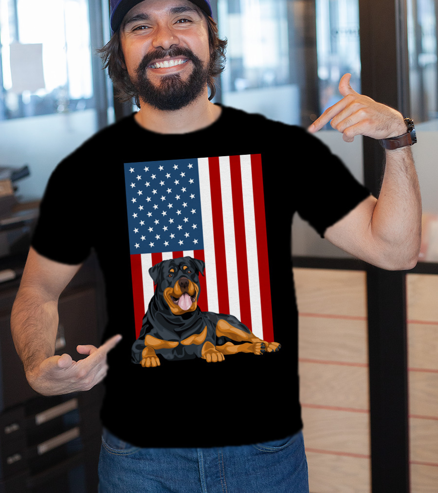 American Flag USA Pet Rottweiler Dog 194 T-Shirt