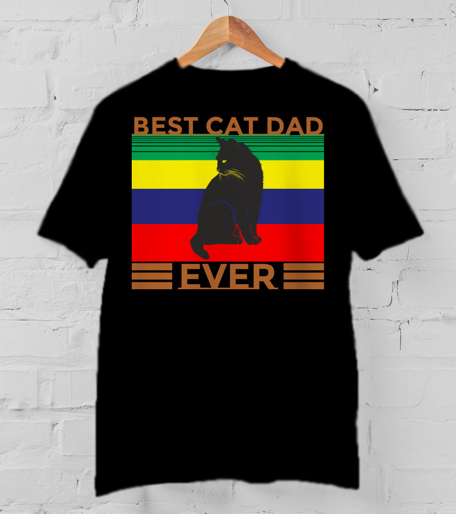 BEST CAT DAD EVER Colorful Striped Cat T-Shirt