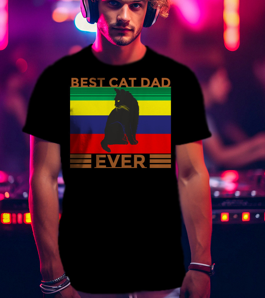 BEST CAT DAD EVER Colorful Striped Cat T-Shirt