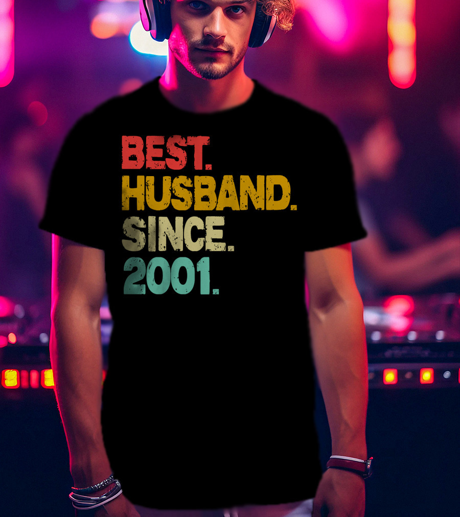 Best Husband Since 2001 Vintage Distressed Typography T-Shirt