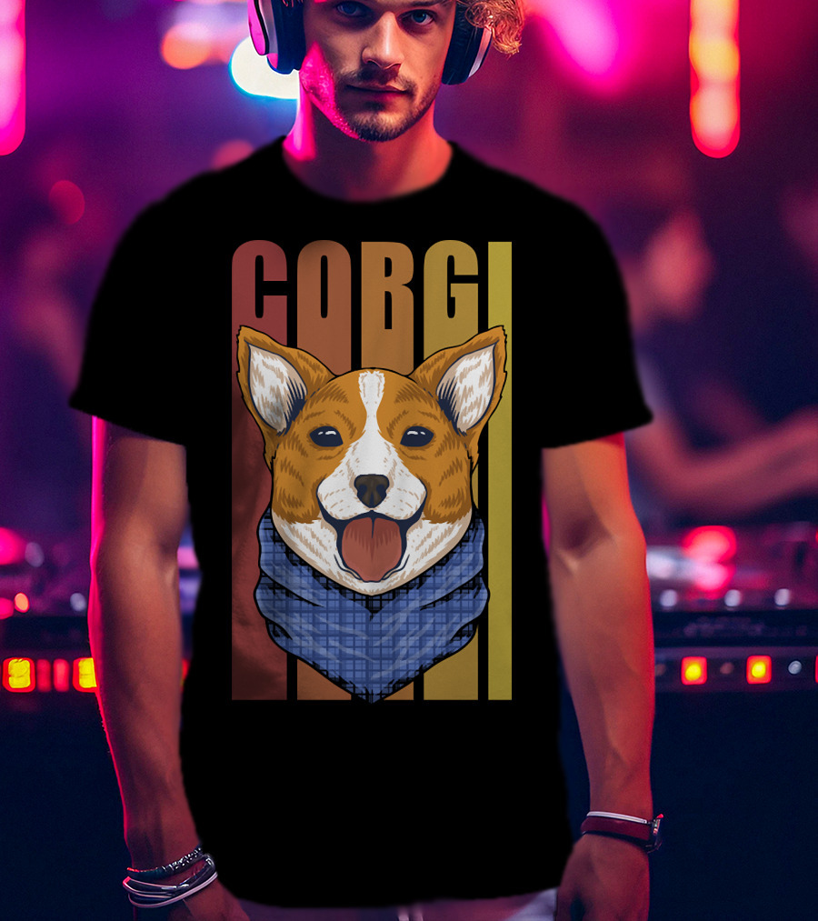Corgi Dog Bandana Retro 158 T-Shirt