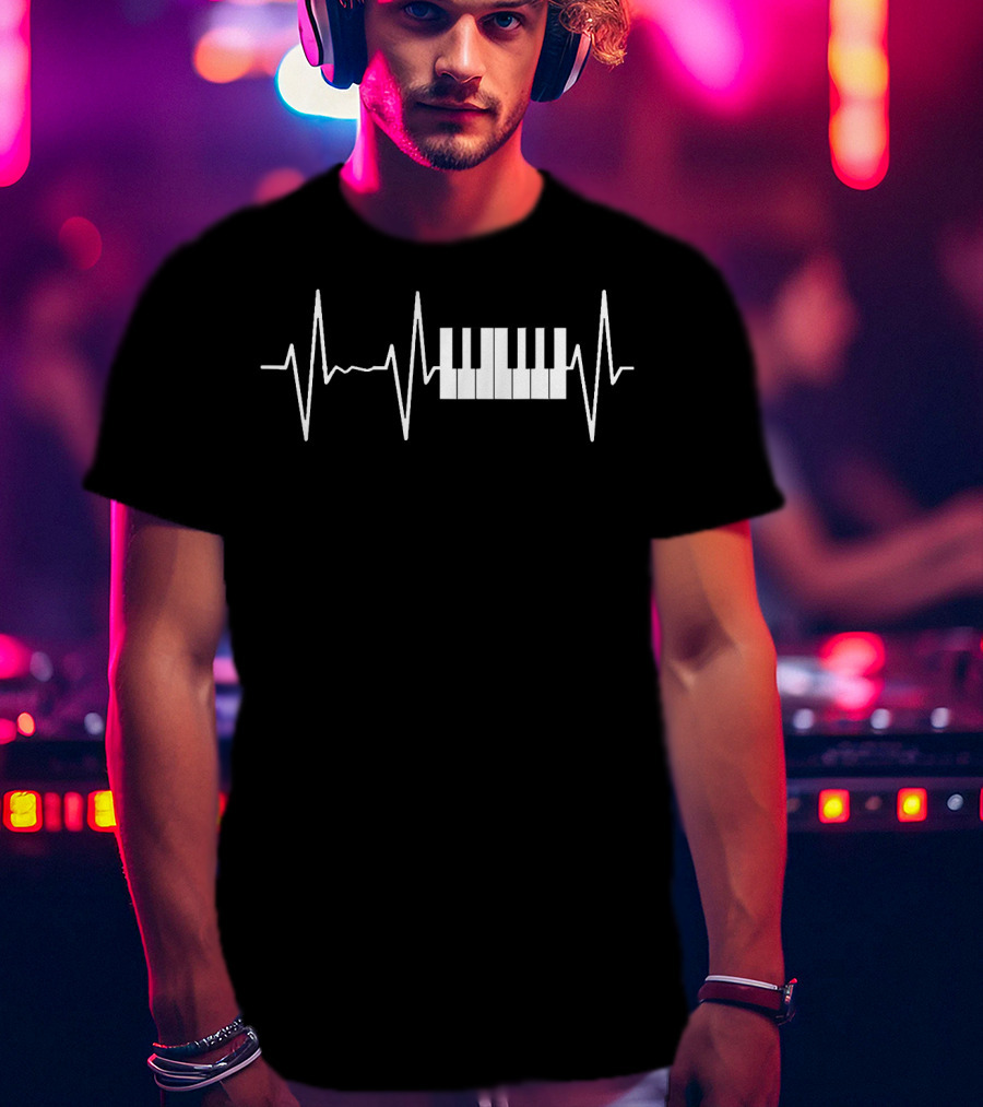 Piano Keyboard Heartbeat Vintage Music T-Shirt