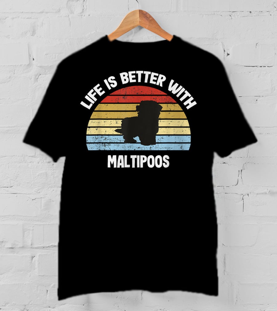 Life Is Better With Maltipoos Retro Silhouette Stripes T-Shirt