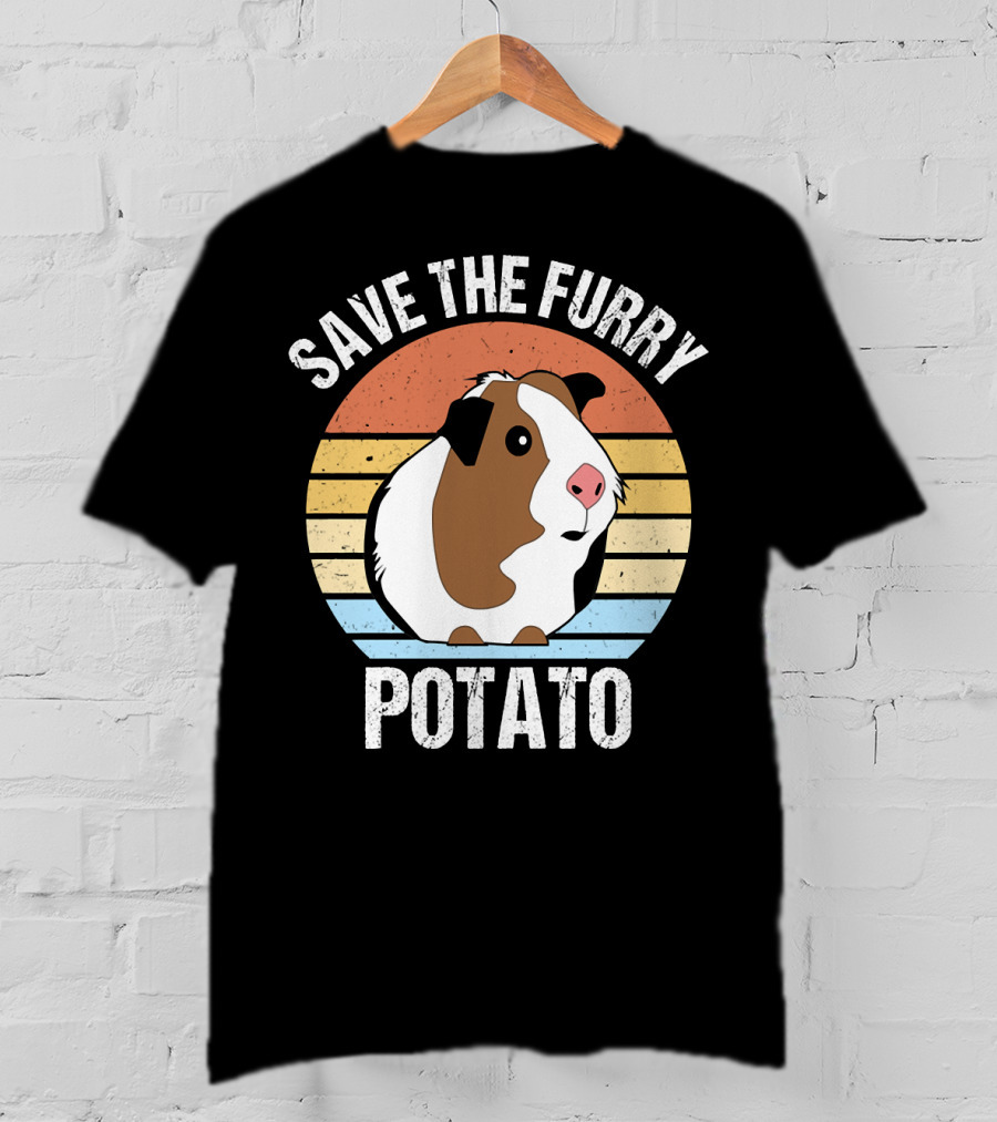Save The Furry Potato Funny Guinea Pig Retro Sunset 181 T-Shirt