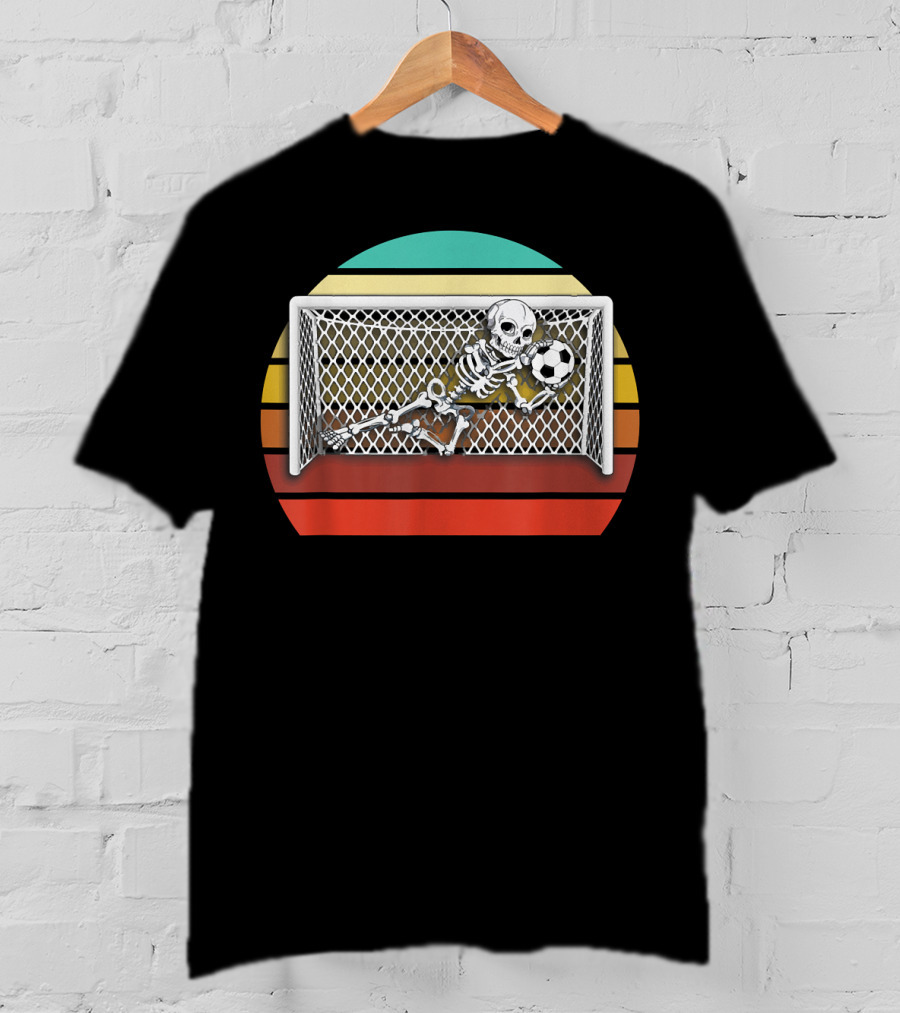 Retro Skeleton Soccer Goalkeeper Halloween Goalie Save 161 T-Shirt