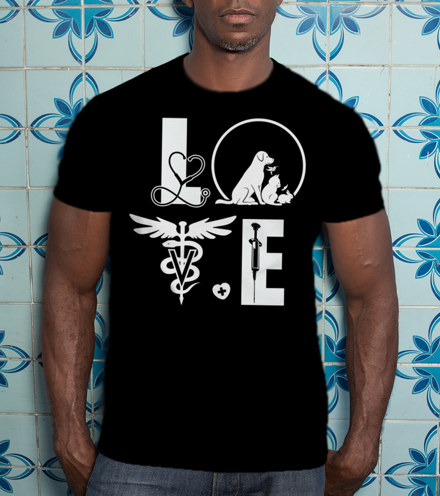 Vet Tech Love 195 Stethoscope Animals Caduceus Syringe T-Shirt