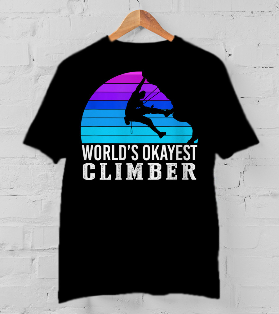 World's Okayest Climber Silhouette Against Gradient Sun 235 T-Shirt