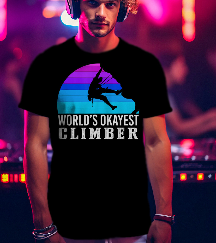 World's Okayest Climber Silhouette Against Gradient Sun 235 T-Shirt