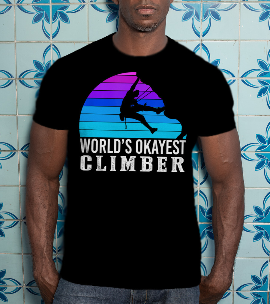 World's Okayest Climber Silhouette Against Gradient Sun 235 T-Shirt