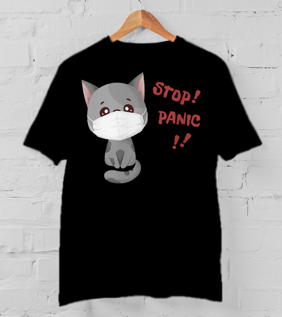 STOP PANIC Masked Cat Alert T-Shirt
