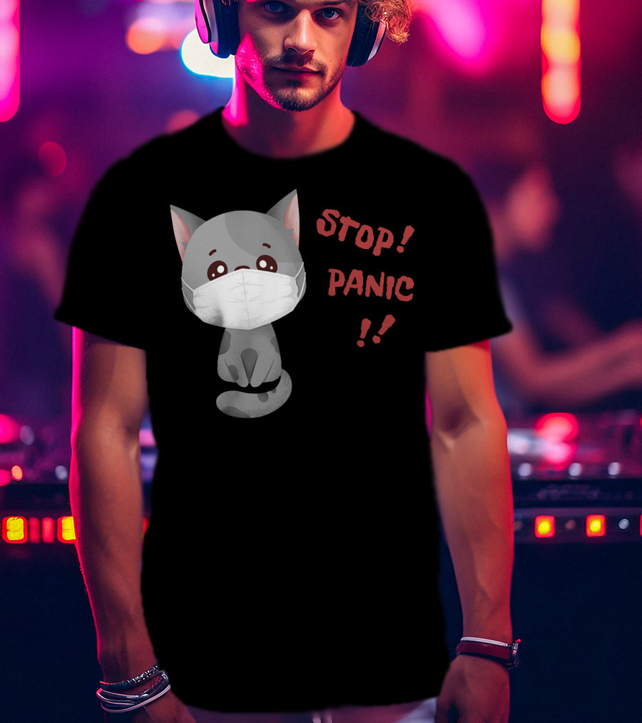 STOP PANIC Masked Cat Alert T-Shirt