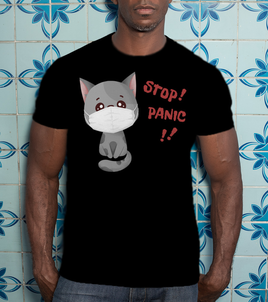 STOP PANIC Masked Cat Alert T-Shirt