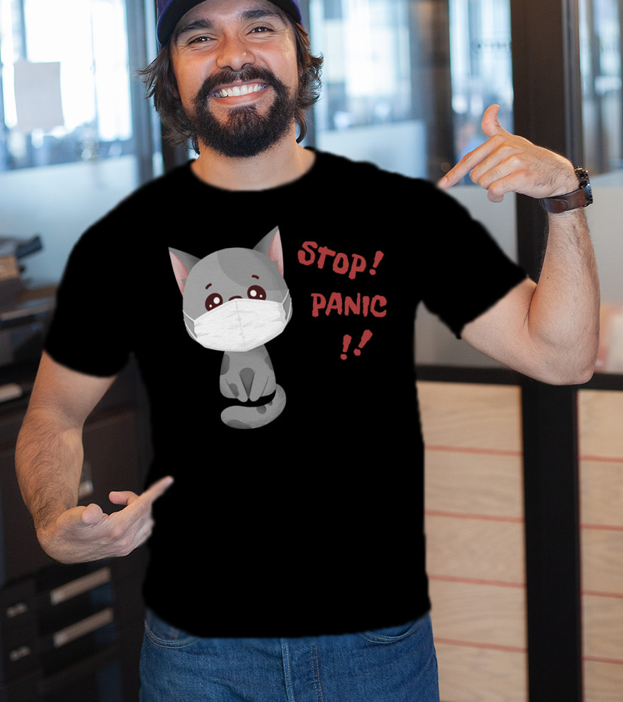 STOP PANIC Masked Cat Alert T-Shirt