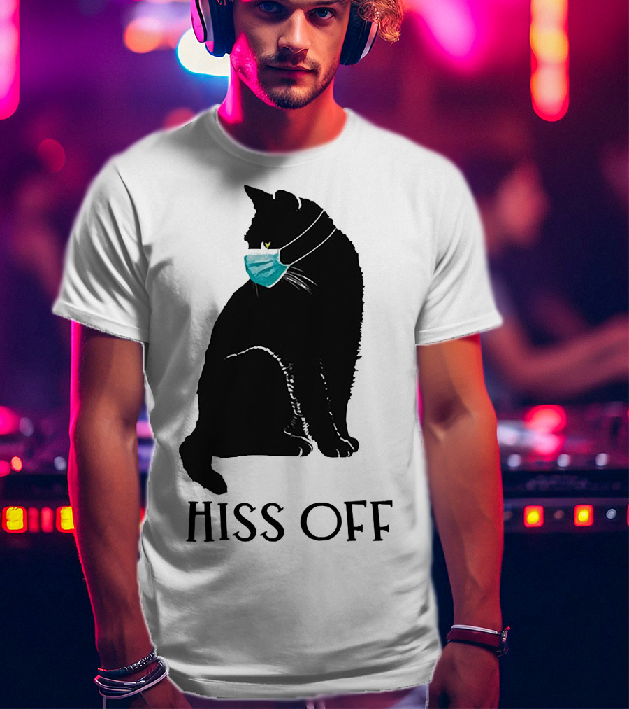 Black Cat Wearing Face Mask Hiss Off T-Shirt