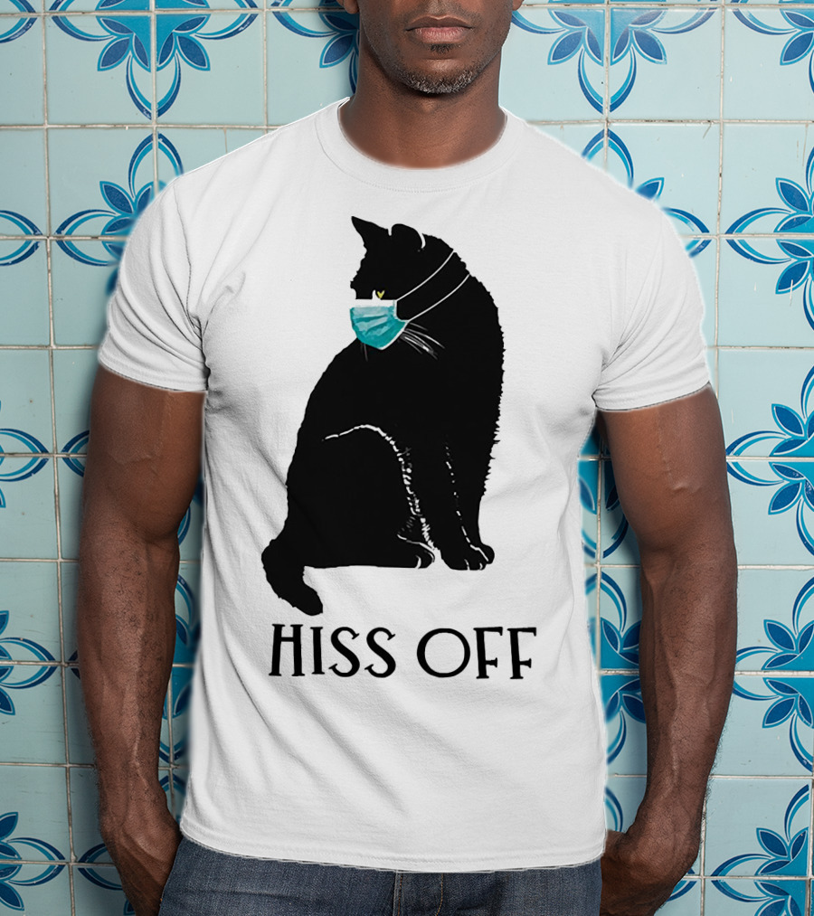 Black Cat Wearing Face Mask Hiss Off T-Shirt