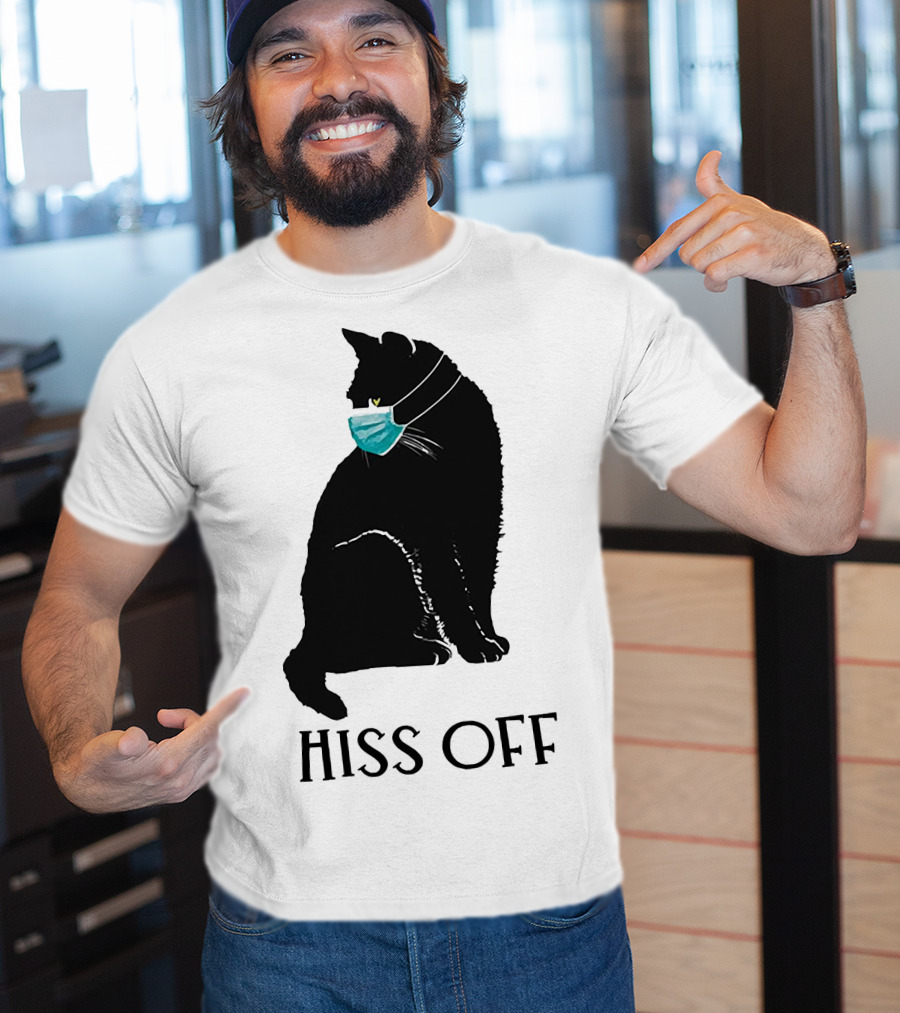 Black Cat Wearing Face Mask Hiss Off T-Shirt