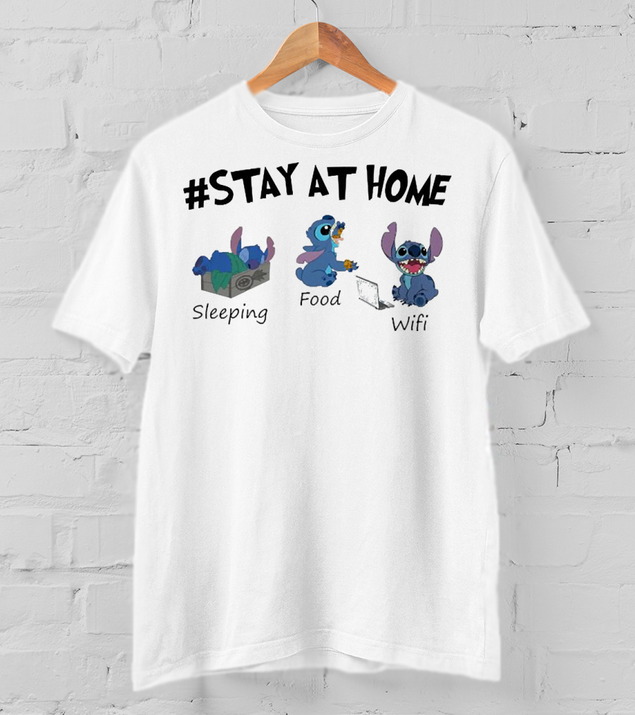 Stay At Home Sleeping Food Wifi Stitch T-Shirt