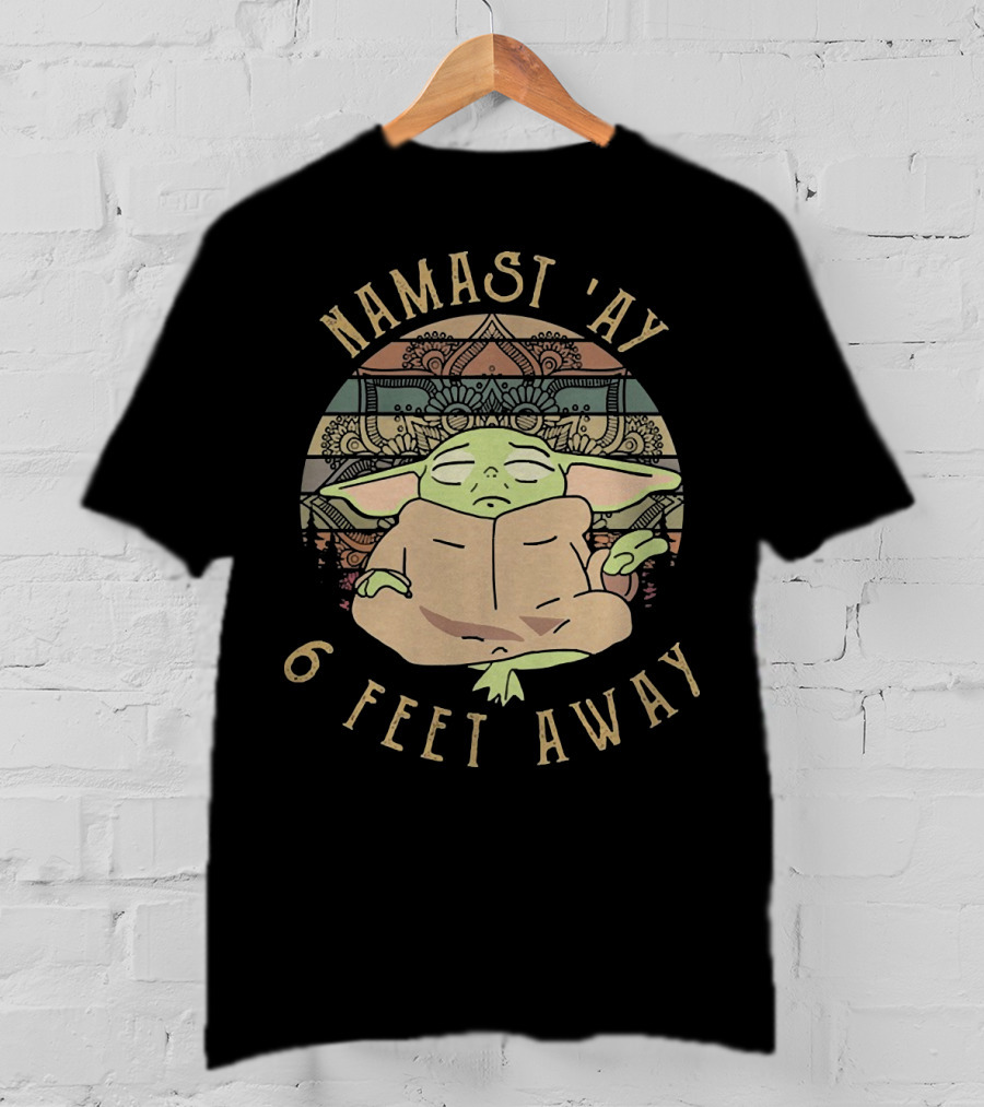 Namast Ay 6 Feet Away Baby Yoda Mandala Meditation T-Shirt