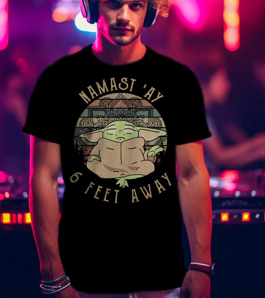 Namast Ay 6 Feet Away Baby Yoda Mandala Meditation T-Shirt
