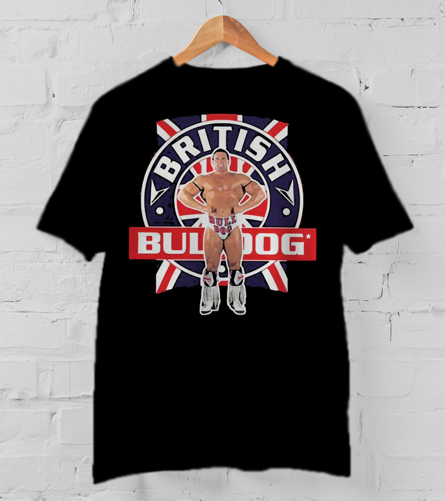 British Bulldog Wrestler With Union Jack Background T-Shirt