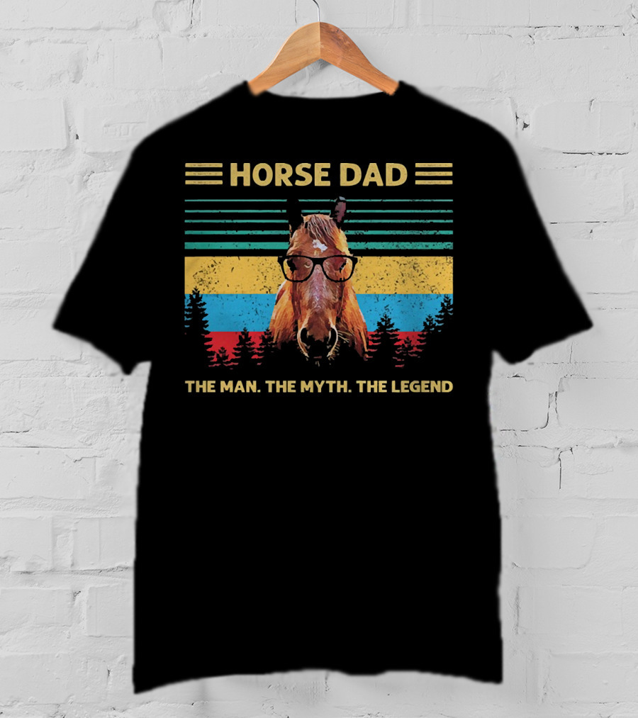 Horse Dad The Man The Myth The Legend Vintage Stripes Glasses Horse T-Shirt