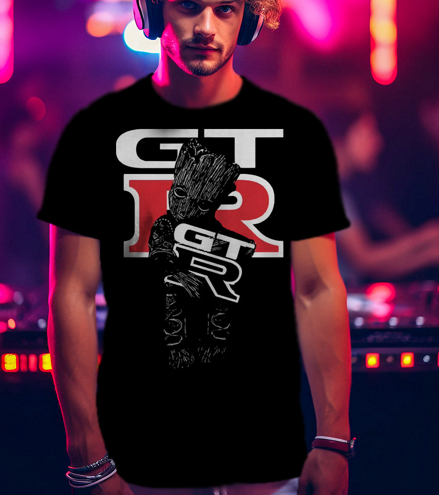 Marvel Baby Groot Holding GTR Racing Emblem T-Shirt
