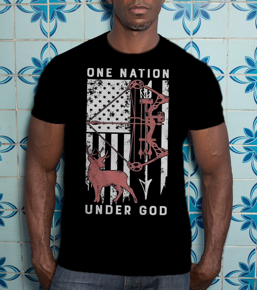 One Nation Under God American Flag Bow Hunter Veteran T-Shirt