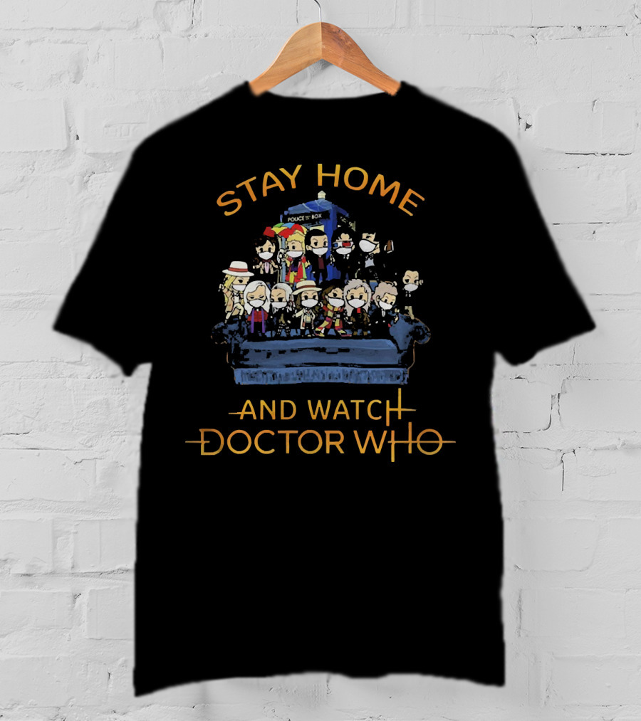 Stay Home And Watch Doctor Who Police Box Couch Characters T-Shirt