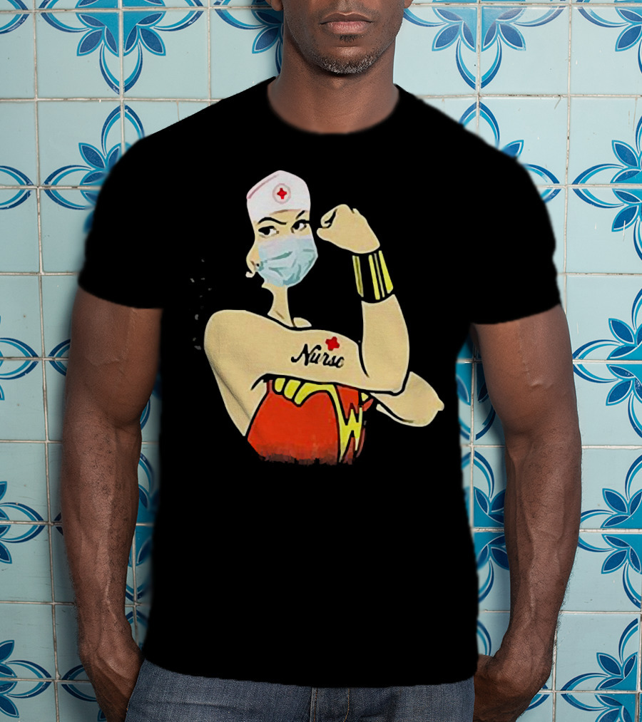 Wonder Woman Nurse Masked Tattoo Flexing T-Shirt