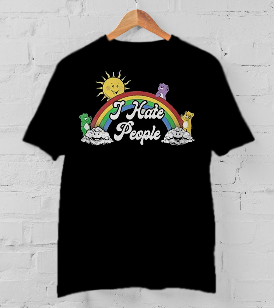 Rainbow Bear I Hate People Cute Sun Clouds T-Shirt