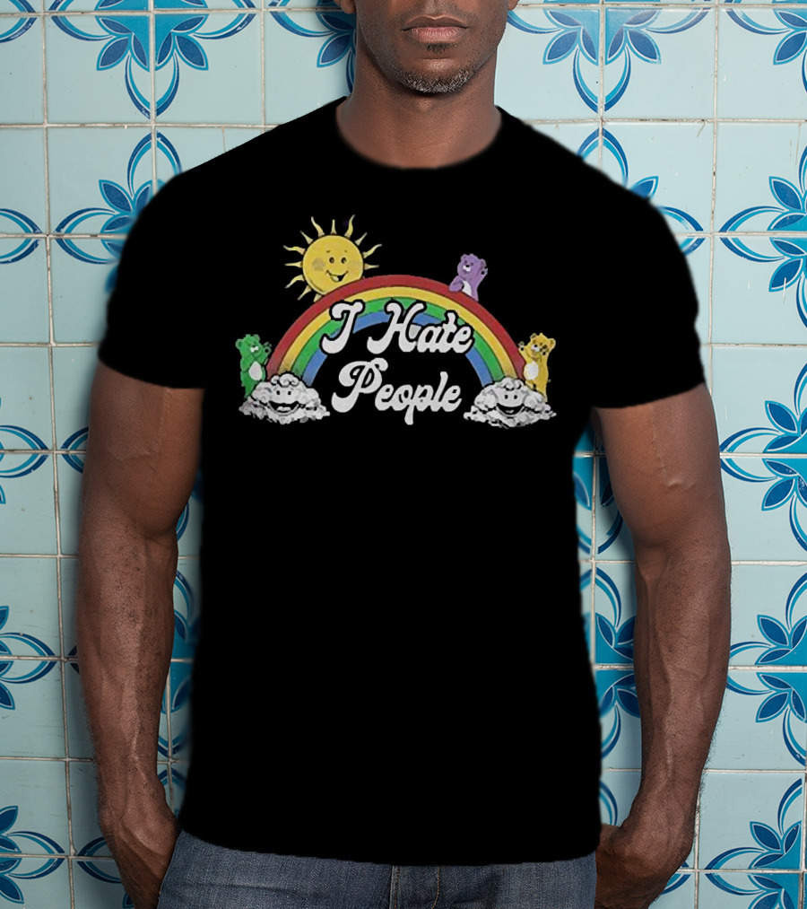 Rainbow Bear I Hate People Cute Sun Clouds T-Shirt