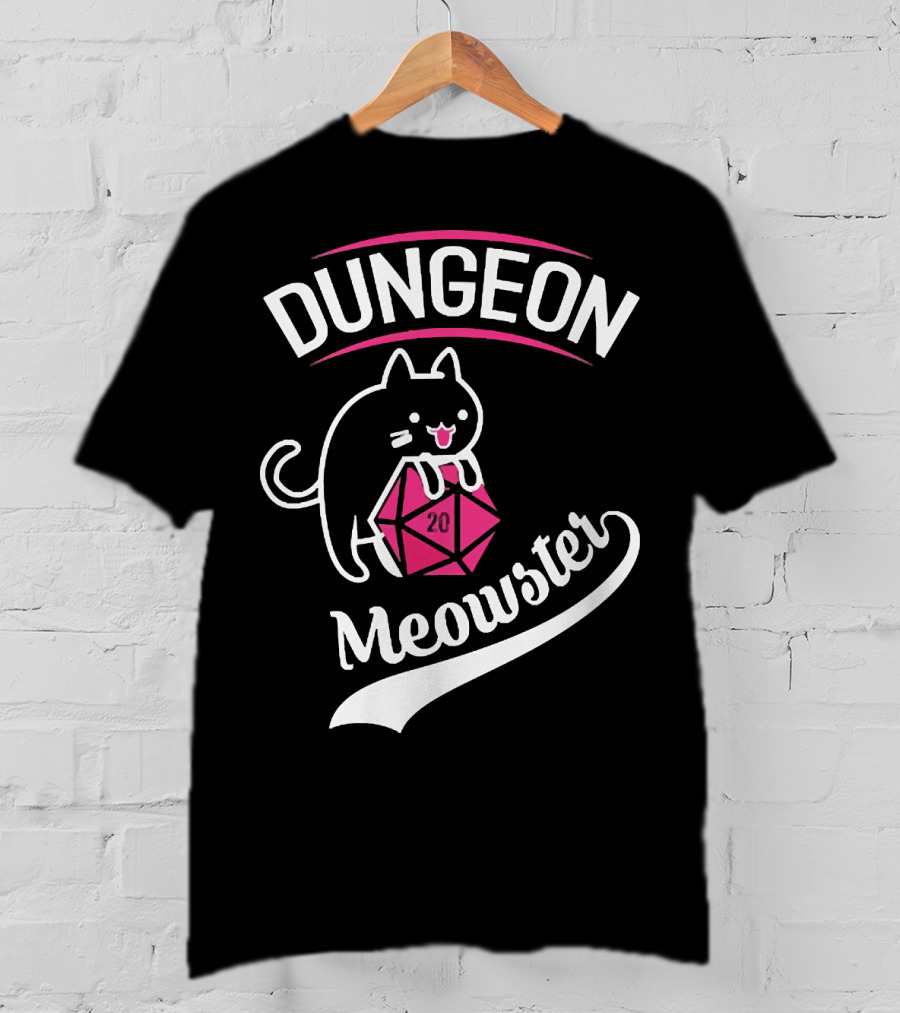 Dungeon Meowster Cat Holding D20 Dice T-Shirt